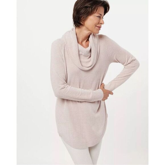 Barefoot Dreams CozyChic Ultra Lite Coastal Cowl Neck Tunic Sweater In Sand Dune - Picture 1 of 11